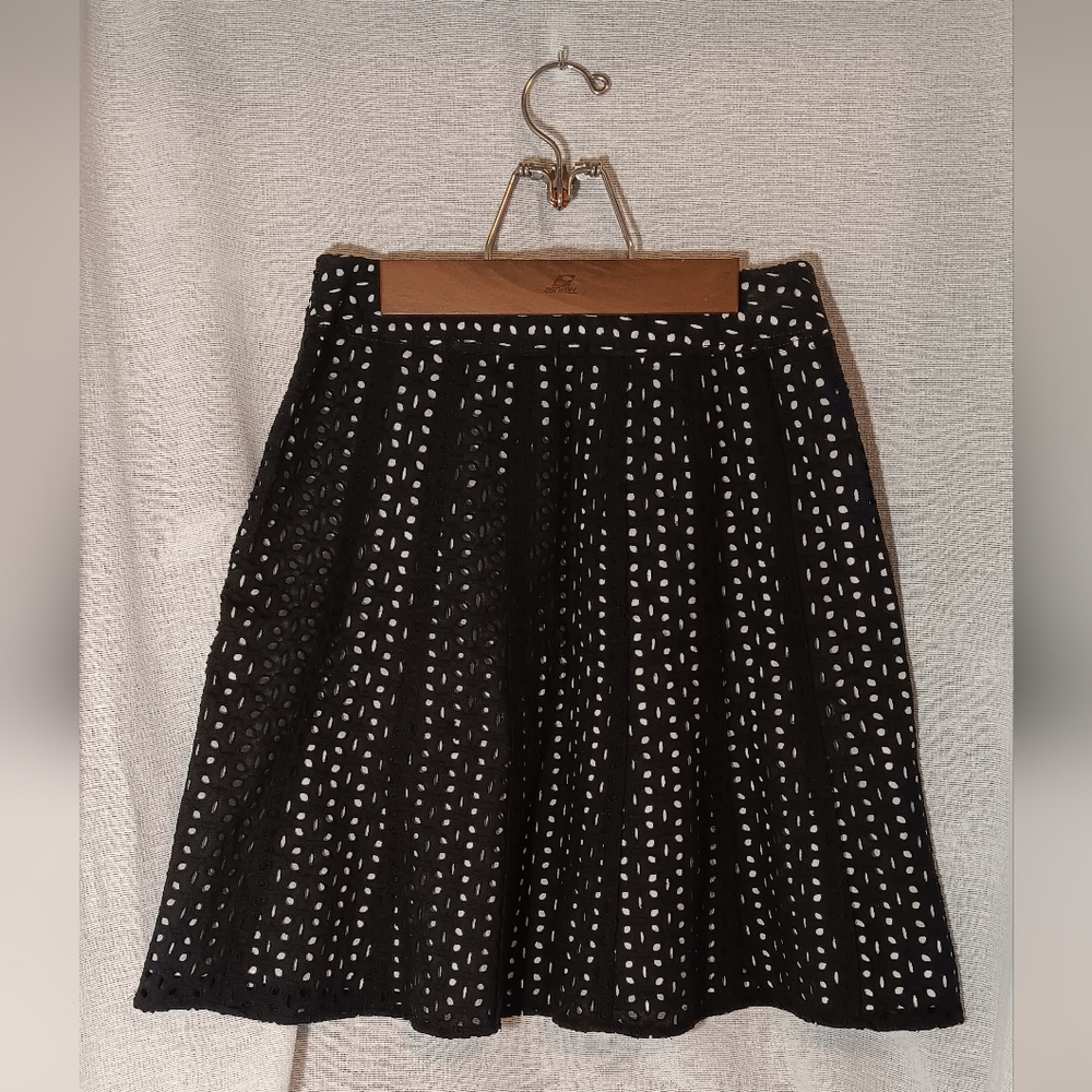 Ann Taylor Black Eyelet Skirt | Size 10 | A-line Midi